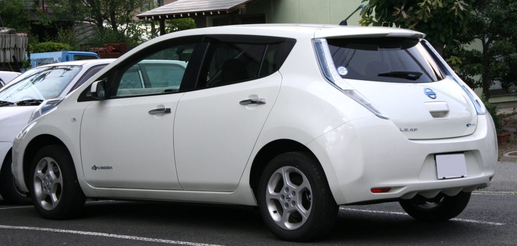 white Nissan Leaf